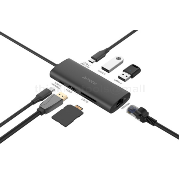 DST-80C 8IN1 USB-C DOCKING STN (USB-C,USB-C 100W,USB2.0,USB3.0,HDMI,RJ45,MICROSD,SD) (20CM) GRAY